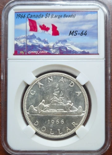 1966 Canada Silver Dollar • Large Beads • MS-64 • Blast White • CUSTOM SLAB