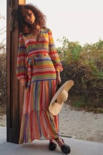 Farm Rio Anthropologie Luana Maxi Dress Size XS Long Sleeve Beach Boho Bohemian