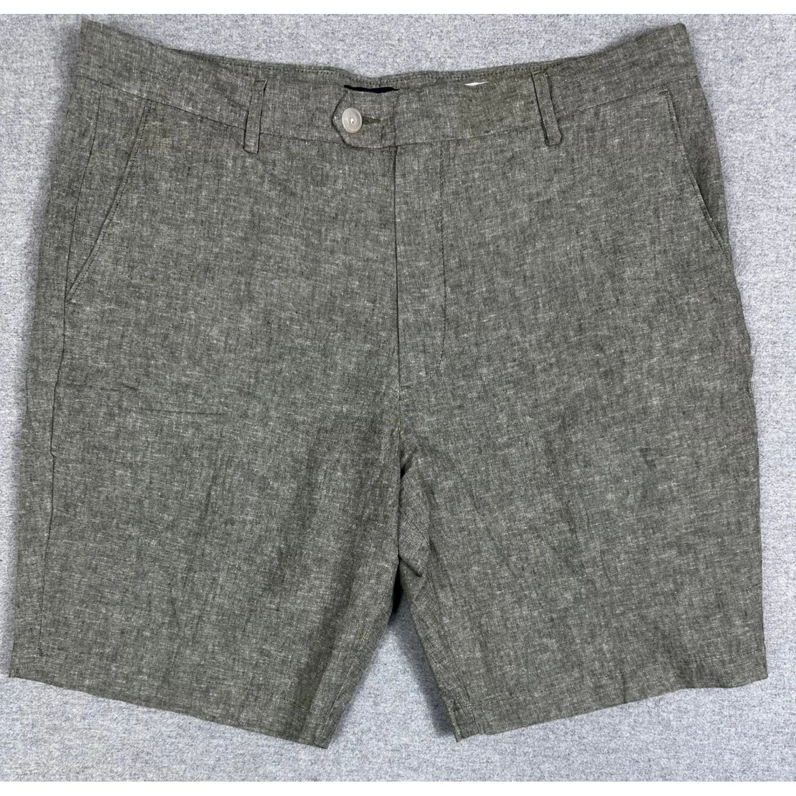 Jos A Bank Linen Short Mens 38R Tailored Fit Olive Green Flat Front