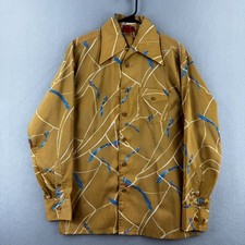 Vintage Sears Kings Road Shirt Mens Medium Yellow Gold Polyester 70s Disco