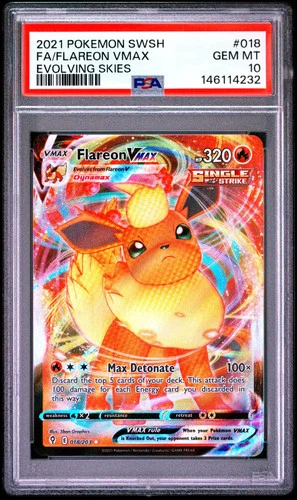 2021 Pokemon Sword & Shield Evolving Skies Flareon VMAX #018/203 PSA 10