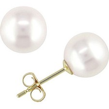 4mm  12mm Solid 14K Yellow Gold Round White Pearl Stud Earrings Push Back Gift