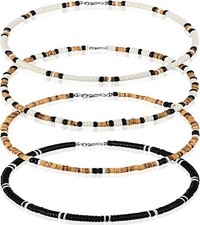 4 Pcs Puka Shell Necklace for Men Beaded Surfer Necklaces Beach Hawaiian Choker