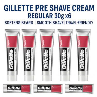 Gillette Pre Shave Cream Regular 30g x6 | Softens Beard | Smooth Gentle Shave