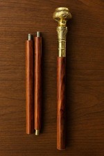 Brass Compass Walking Stick, Handmade Vintage Cane With Wooden Shaft, for Gift