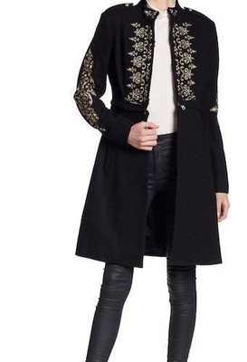 Juicy Couture Melton Embroidered Pitch Black Coat Size XS NWT