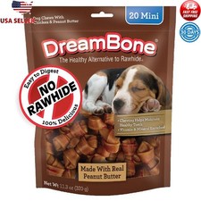 Peanut Butter Chicken Dog Chews Rawhide Free Mini Bones Healthy Teeth 20 Count