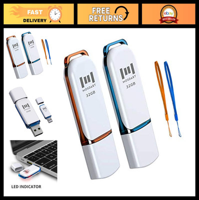 32GB USB 2.0 Flash Drive Pack of 2 - LED Light, Lanyard, FAT32 Memory Stick, Dat