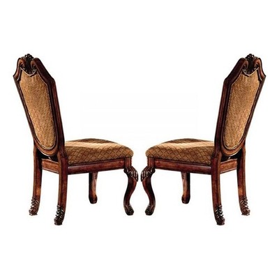 Benjara Side Chair with Fabric Seat and Crown Top (Set of 2)- Brown