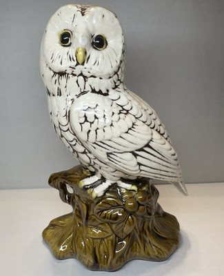 Vintage Hand Painted Ceramic Snowy Owl Statue Figurine Cherokee NC Gift Shop