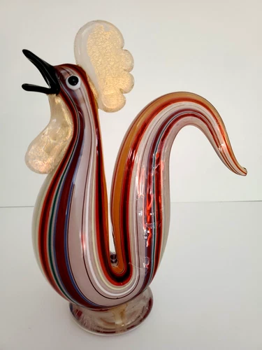 Rare Murano 1950's Glass Rooster By Barovier & Toso Bird Figurine 9” Gold 24K