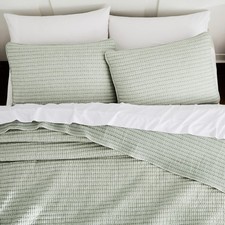 Sage Green Pick Stitch Queen Size Quilt Set, Striped Lightweight Soft Summer ...