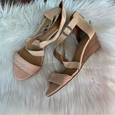 Lucky Brand Pale Pink Ankle Strap Woven Wicker Wedge Heeled Sandals