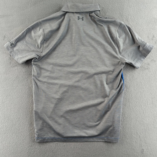 Under Armour HeatGear Polo Shirt Mens Medium Blue Gray Striped Golf Loose Tech - Picture 4 of 8