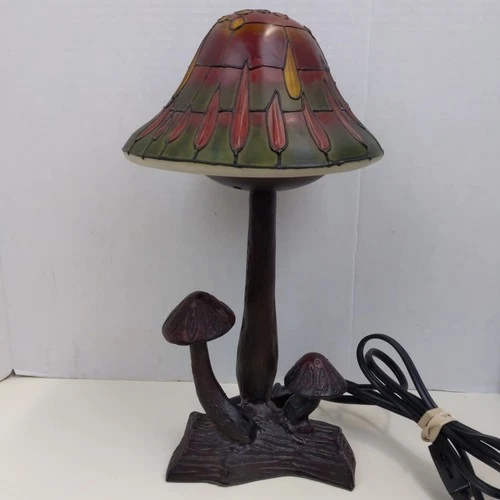 Mushroom Table Lamp Stained Glass Tiffany Style Woodland Decor Vintage