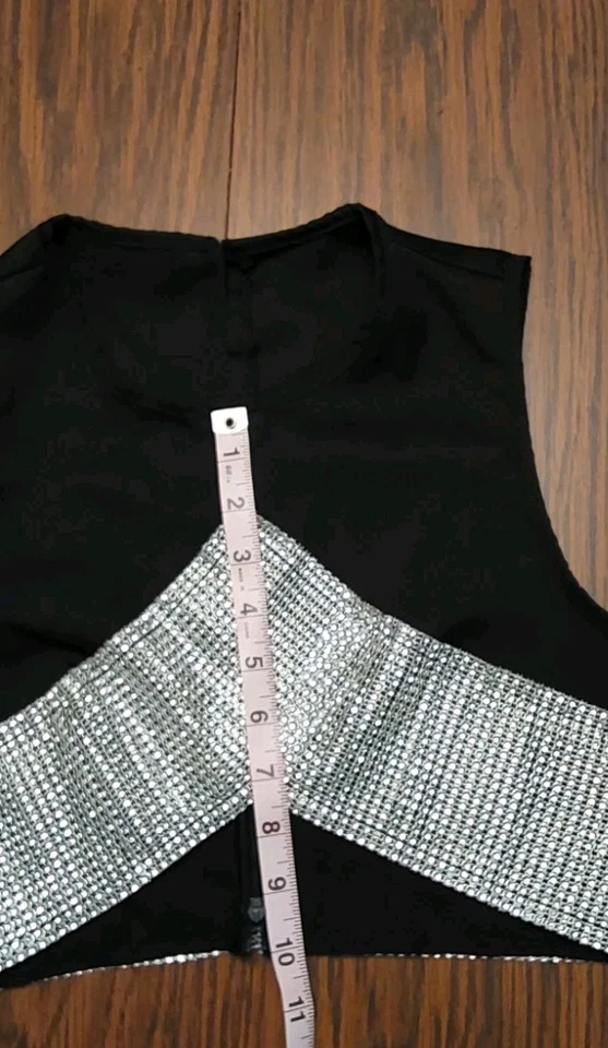 Mujeres M Negro Plateado Metálico Chaleco Corto Top Sin Mangas Ropa de Club Festival Foto 4 de 4