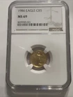 1986 - 1/10 Oz Gold Eagle $5 MS69 -1 Day Auction
