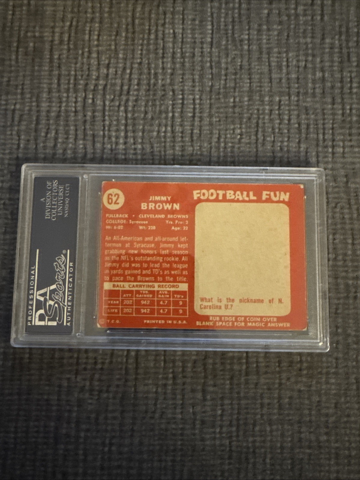 1958 Topps - Jim Brown #62 (RC) PSA 4 Awesome Card!! view 5