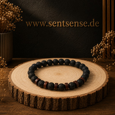 Lavastein Armband 8mm Elastisch   Naturstein Perlenarmband Herren Damen | 7cm