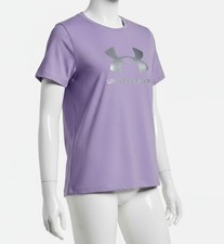 Under Armour Kid's Girl's Purple Rival Shimmer Short Sleeve Tee Top Size YM