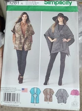 Simplicity 1281 Pattern size A XS - XL Misses Loose Fitting Jacket Cape Capelet