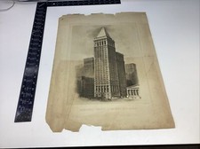 PLACA DE GRABADO DE PAPEL DE ARTE FOTO BANQUEROS EMPRESA DE CONFIANZA EDIFICIO LITTIG & CO NY ANTIGUO