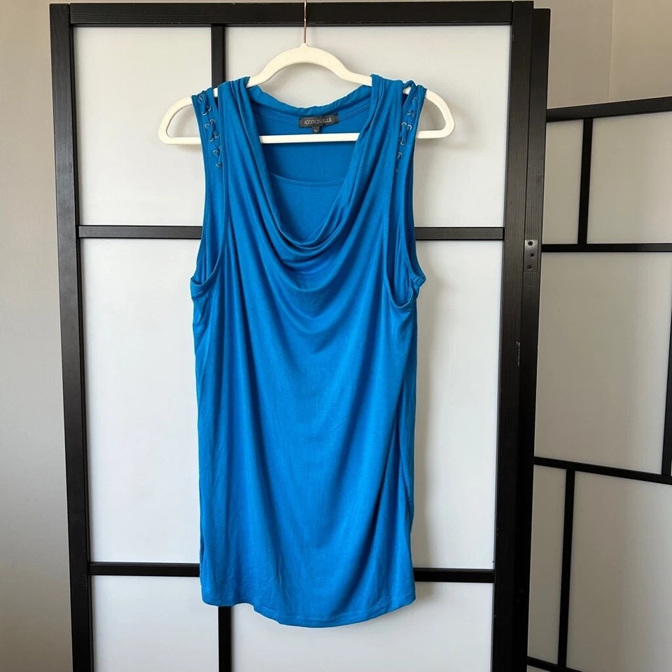 [1X] Addition Elle 95% Viscose Soft Bright Blue Braided Strap Cowl Neck Tank Top - Image 2 of 4