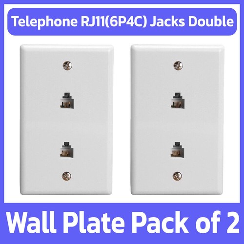 2 Pack Phone Wall Plate 6P4C RJ11 Dual Telephone Line Jack Faceplate - White