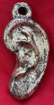 Mexican Tlaquepaque Ceramic Folk Art Large Golden Milagro Ear - Image 1 of 4