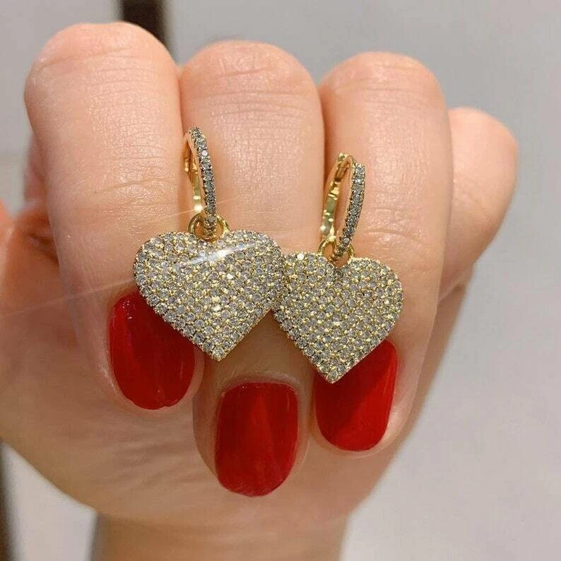 2 Ct Round Cut Moissanite Heart Shape Huggie Hoop Earring 14k Yellow Gold Finish - Image 2 of 3