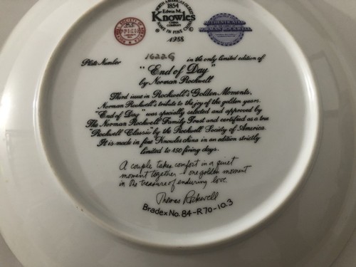 “ End Of Day” 1980's Limited Edition Knowles Norman Rockwell Plates - Picture 3 of 7