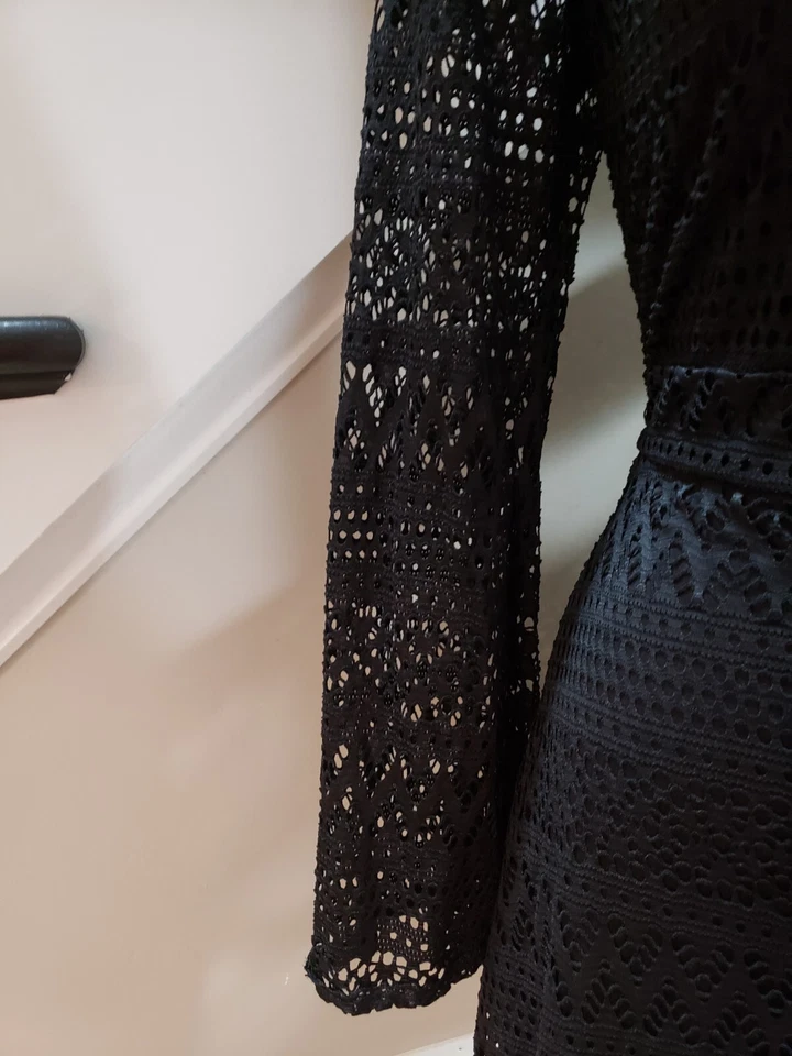 Vestido para mujer Love Culture negro poliéster cuello redondo manga larga hasta la rodilla S Foto 4 de 4