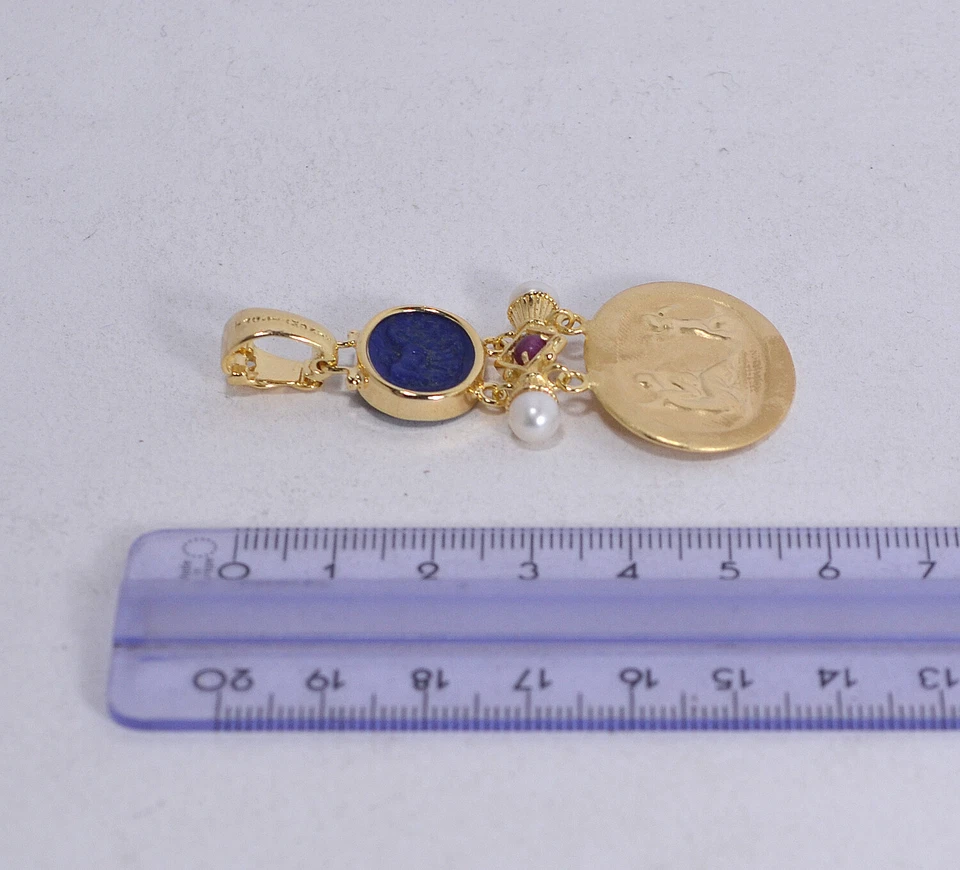 TAGLIAMONTE CIONDOLO  ARGENTO 925 OVALE LAPIS RUBINI PERLE               TGN 968 - Immagine 2 di 3