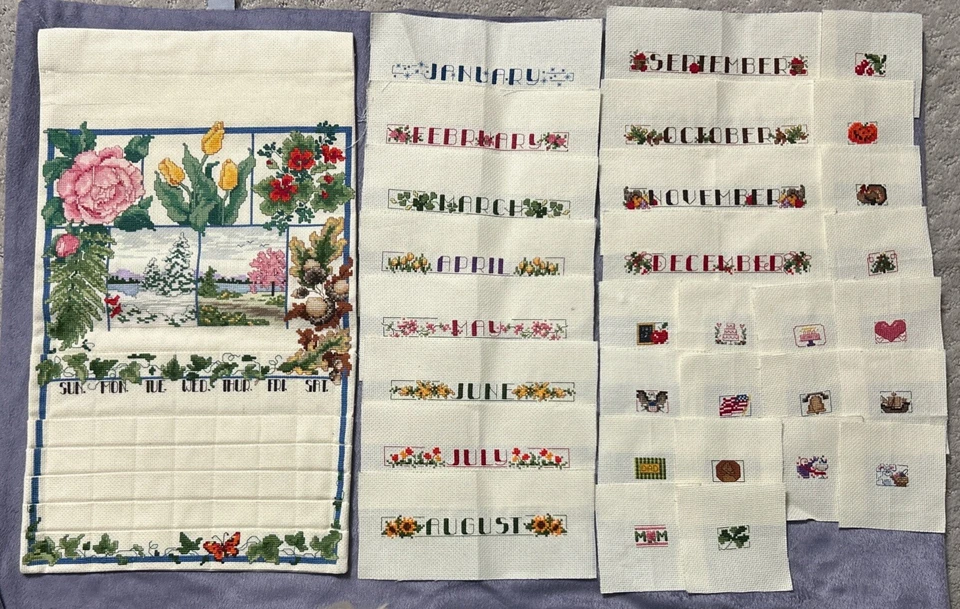 Rare Vintage Leisure Arts Perpetual Calendar Cross Stitch Kit Stitching Finished - Image 3 of 4