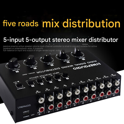 Mini 5-way Audio Splitter Stereo Switcher Box Sound Mixer for Club/Studio
