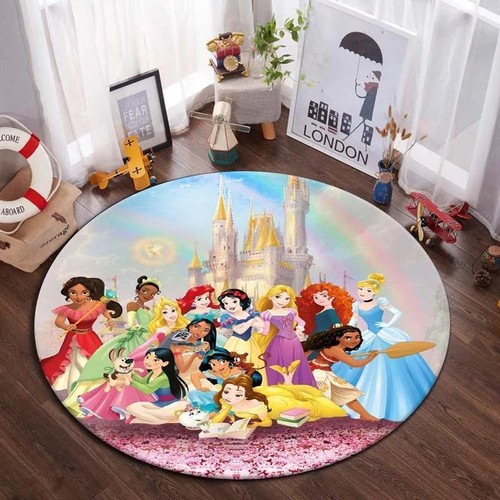 Alfombra de piso redonda para niños 3D Disney Princess niños niñas dormitorio alfombra silla alfombra - Imagen 8 de 13
