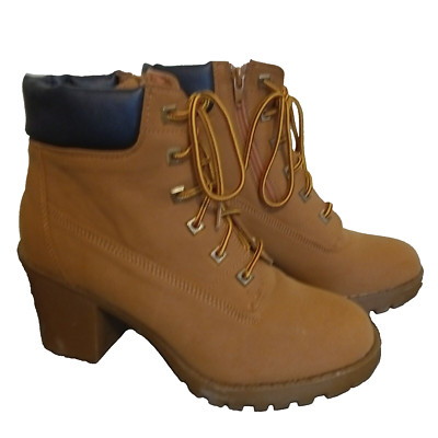 Zigisoho Womens Workboot Style Heeled Boots   Tan - Size 8 1/2
