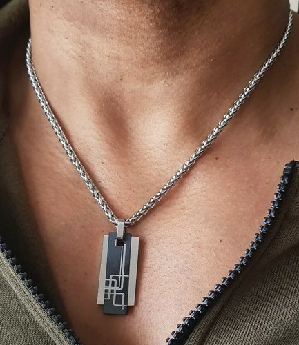 Mens dog tag necklace,black \u0026 stainless 