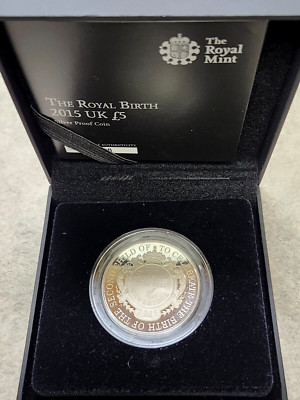 2015 HRH Prince George Commem. Silver 5 Pound Proof Coin - Box, COA, & Booklet