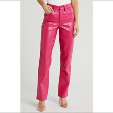 Good American Icon faux leather pants jeans Love Potion pink hot bright new 25 0