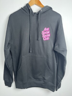 Anti Social Social Club ASSC Black Hoodie Pullover Pink Borders Letters  Size M