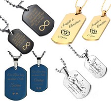 Massiv ID Partner Dog Tag mit Kette Edelstahl + Gravur nach Wunsch in 4 Farben