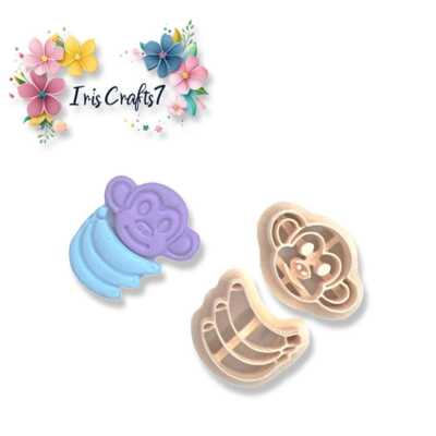 Affe mit Banane Polymer Clay Cutter | 3D-gedrucktes Tonwerkzeug | IrisCrafts7 UK