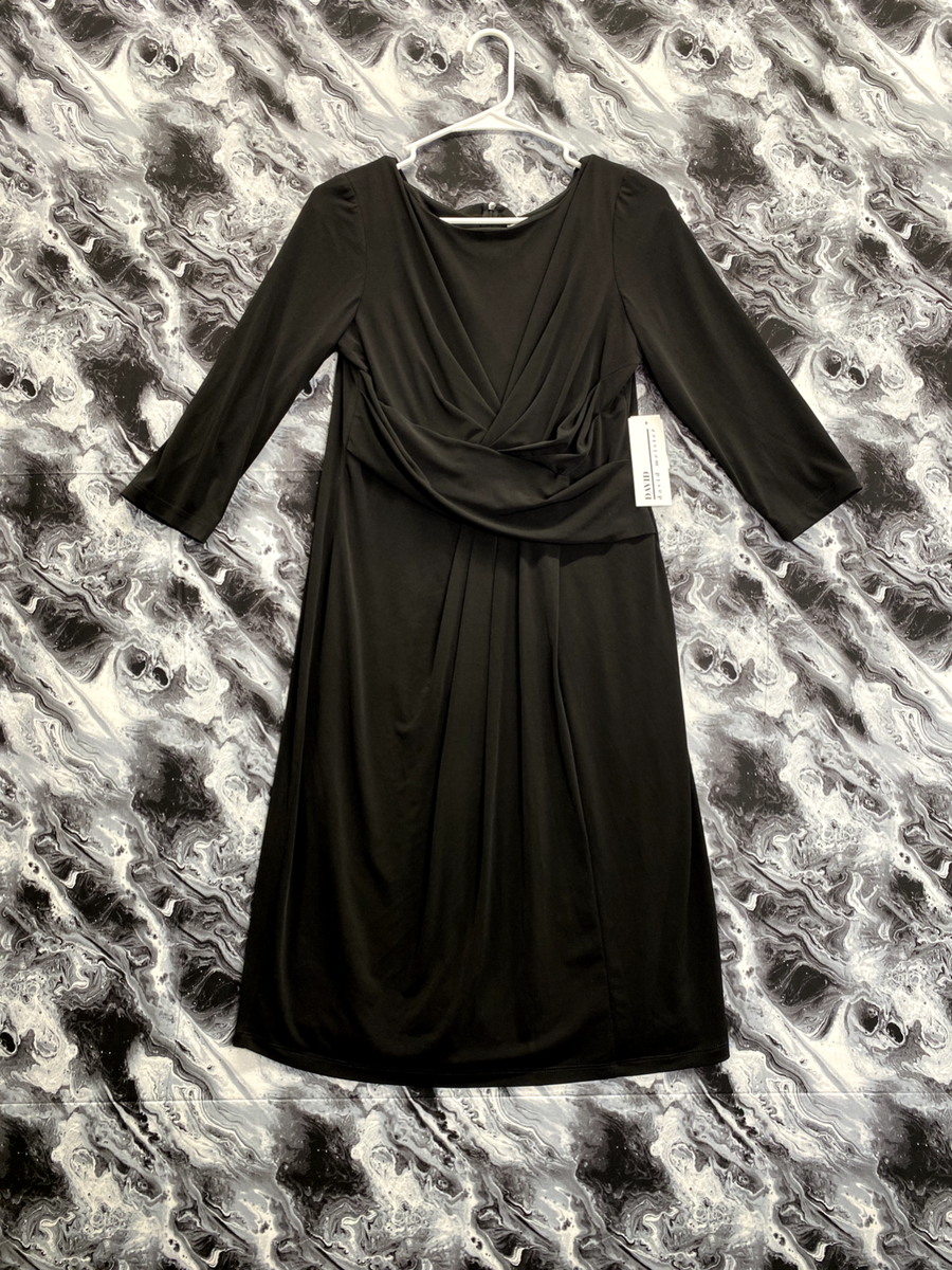 David Meister Womens Black Dress Midi Long Sleeve V-Neck NWT Size 10 David Meister Womens Black Dress Midi Long Sleeve V-Neck NWT Size 10