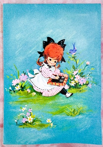 Vtg HALLMARK LITTLE CHARMERS Red Headed Girl Teacher BLANK Greeting Card