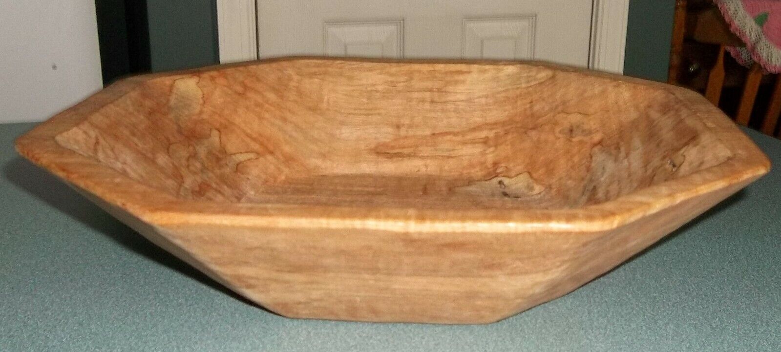 1999 Primitive Hand Hewn Curly Maple Wood Bowl Signed RIP & Tammy Mann