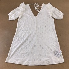  ASOS Women's Size 6 Tall White Eyelet V-Neck Short Frill Sleeve Mini Dress NWT