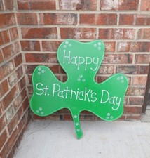 HAPPY ST. PATRICK  S DAY SHAMROCK CLOVER WOOD OUTDOOR YARD ART SIGN, ST. PATTY  S