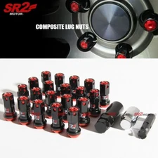 M12 X 1.50 mm Black Red Composite Close End Acorn Steel Wheel Lug Nuts 20pc