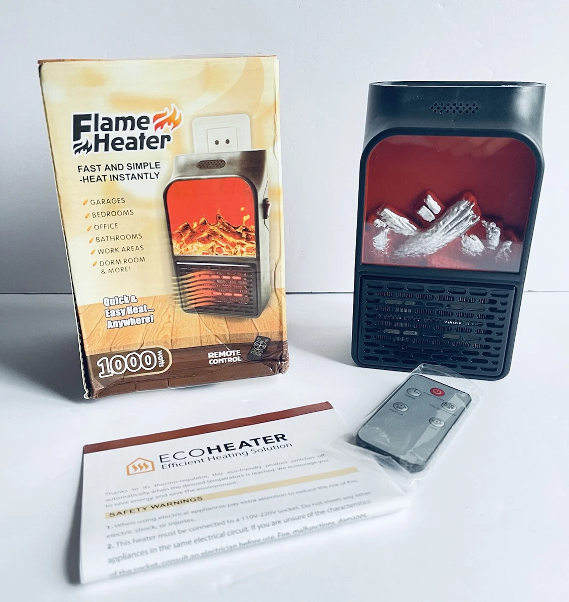 Flame Heater EcoHeater 1000W Fast Heat Instantly Plug In Portable Fireplace  3D | eBay